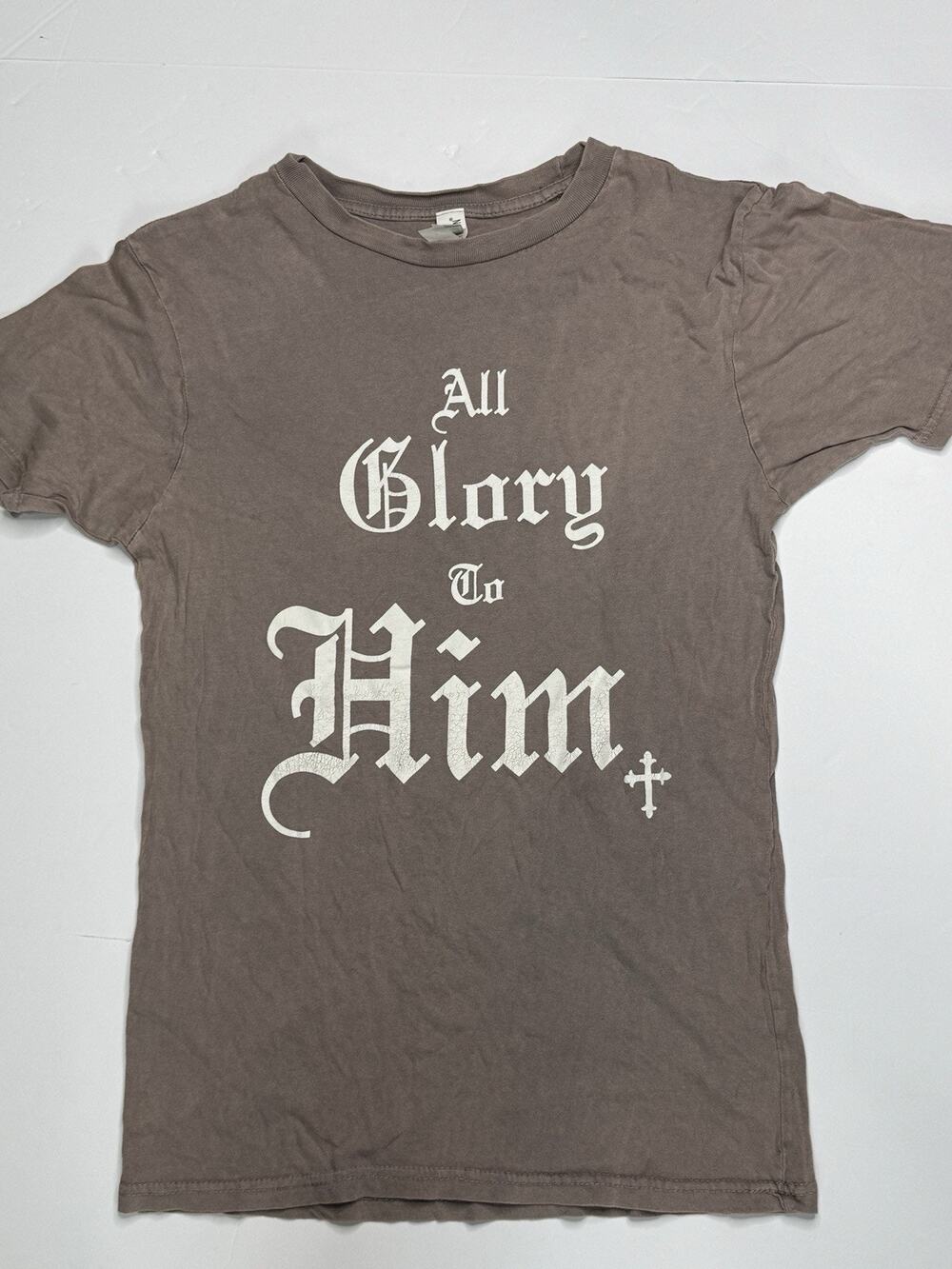 Lane Seven All Glory To Him Christian T-Shirt Unisex S Brown Jerusalem Cross